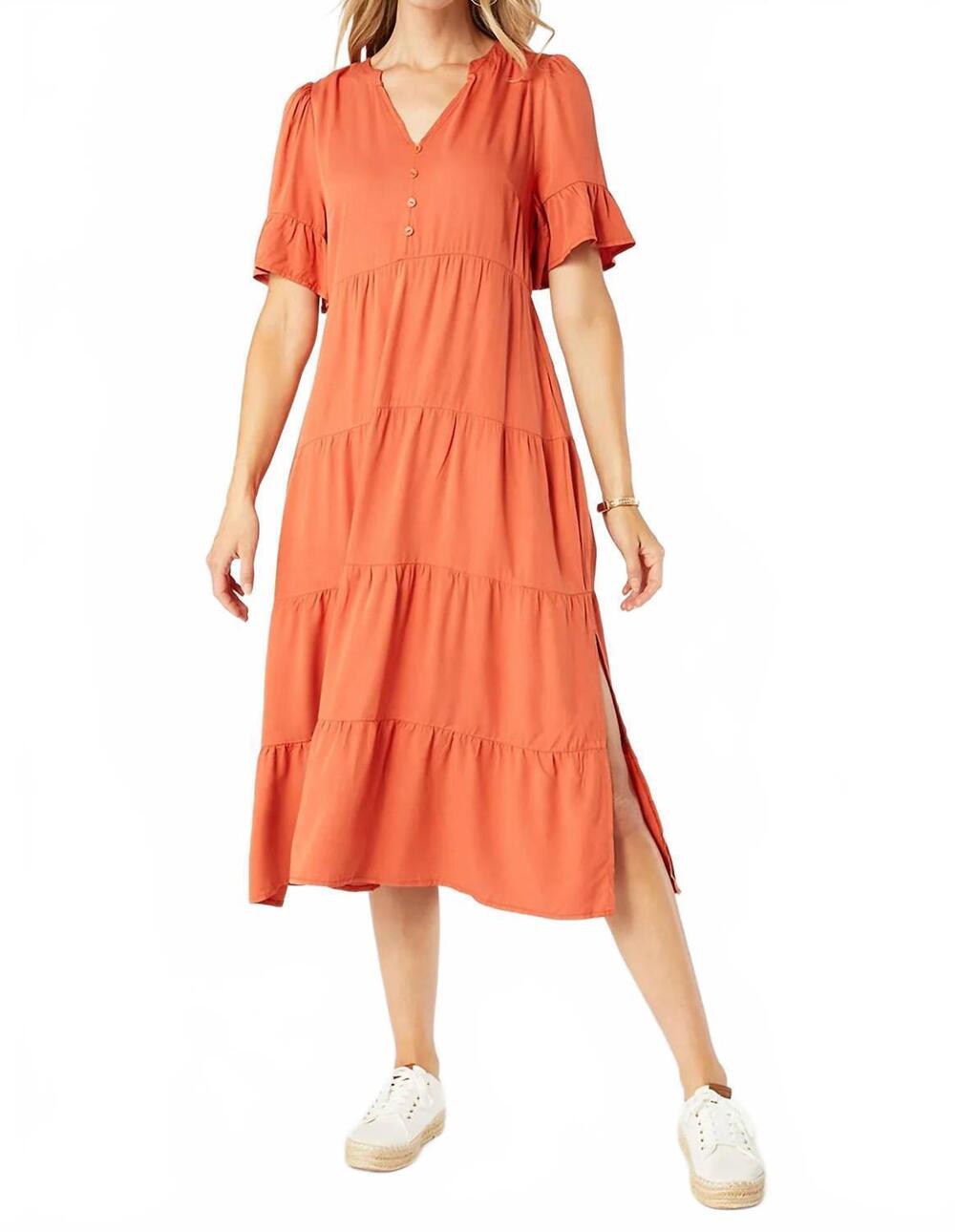 NEW COCO + CARMEN margaux tiered ruffle sleeve dress in orange